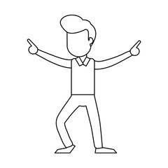 Man dancing and smiling cartoon black and white
