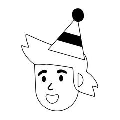 Man smiling with birthday hat black and white