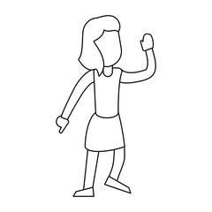 Woman dancing and smiling cartoon black and white