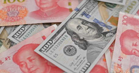 Counting with chinese RMB and USD banknote