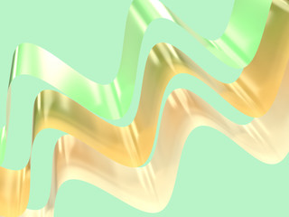 yellow green white curve wave abstract shape levitation 3d rendering background
