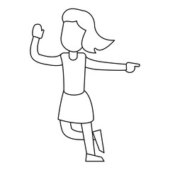 Woman dancing and smiling cartoon black and white