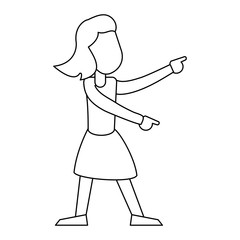 Woman dancing and smiling cartoon black and white