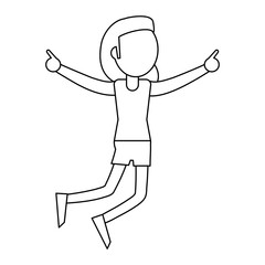 Woman dancing and smiling cartoon black and white