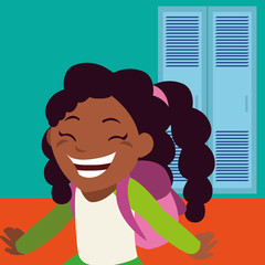 little black schoolgirl with schoolbag in school corridor