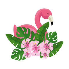 elegant flamingo bird with floral decoration
