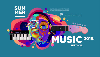 Summer Colorful Art and Music Festival Banner and Cover Template for Event, Magazine, and Web Banner. - obrazy, fototapety, plakaty