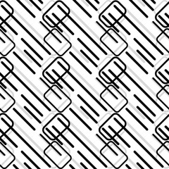 Modern Black and white layered geometrical seamless pattern tile with rectangles and lines in a cool futuristic design for surface design templates, textile, fabric, wallpaper, backdrop, backgrounds