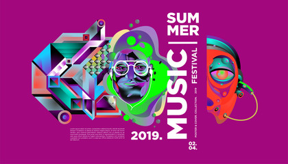 Summer Colorful Art and Music Festival Banner and Cover Template for Event, Magazine, and Web Banner.