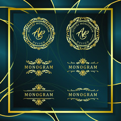 Luxury design set with elegant dark blue background