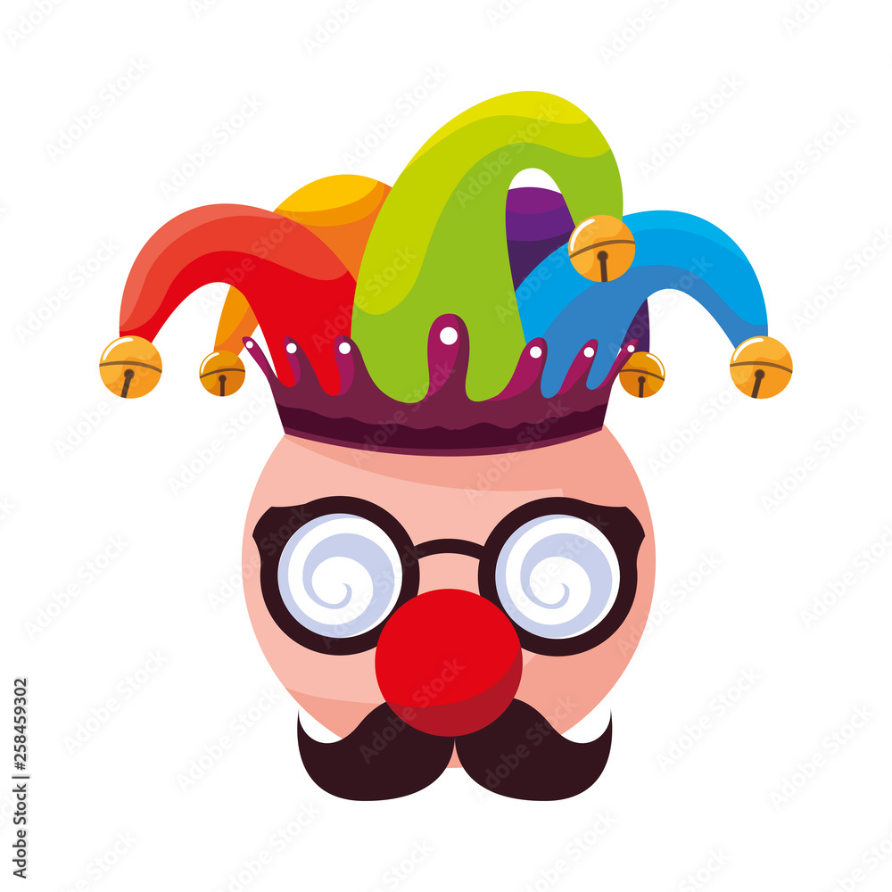 Sticker crazy emoticon with joker hat and face accessories