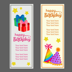 cute happy birthday vertical banner with party hat