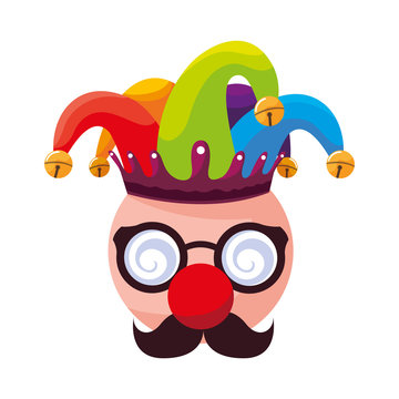 crazy emoticon with joker hat and face accessories