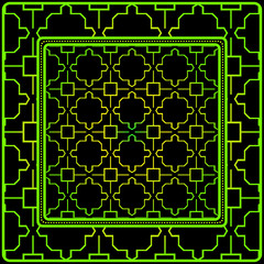 Geometric Ornament With Frame, Border. Art-Deco Background. Bandanna, Shawl, Scarf, Tablecloth Design. Black green color