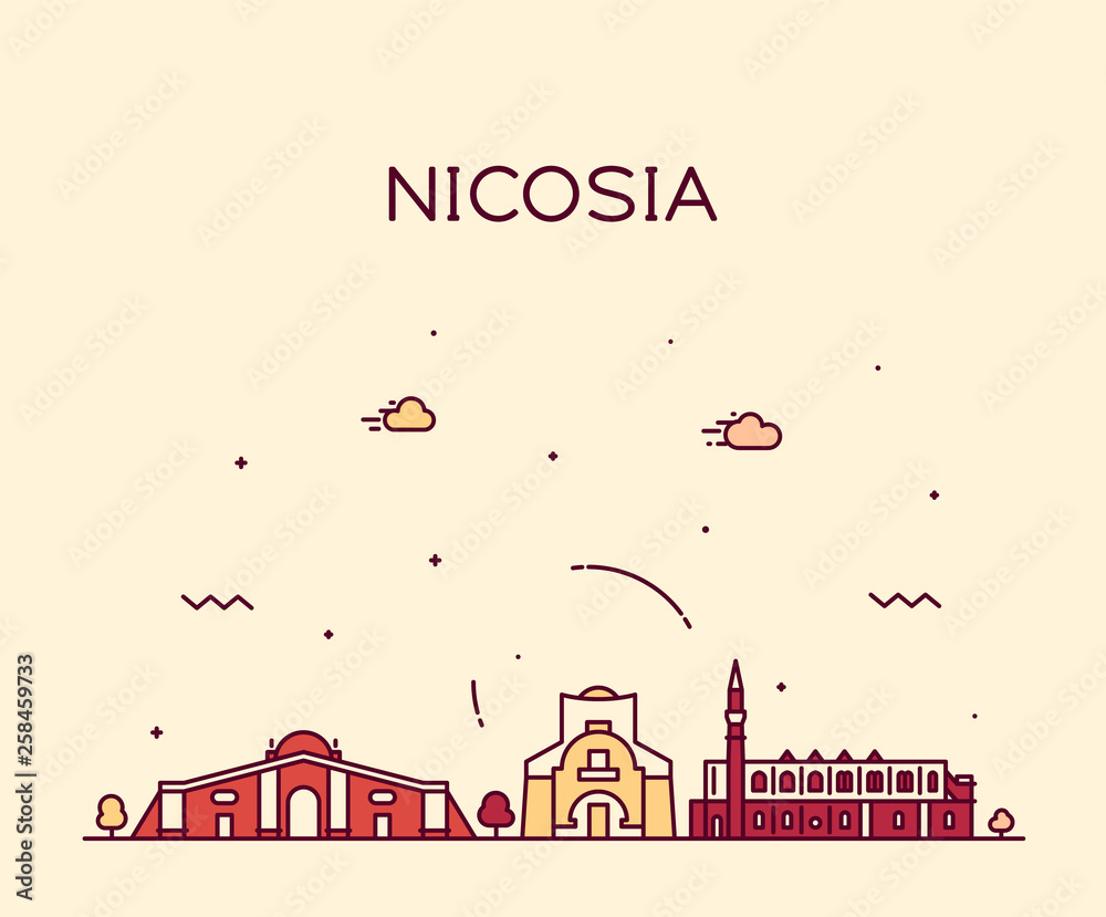 Wall mural nicosia skyline cyprus vector city linear style