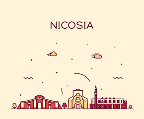 Nicosia skyline Cyprus vector city linear style - obrazy, fototapety, plakaty