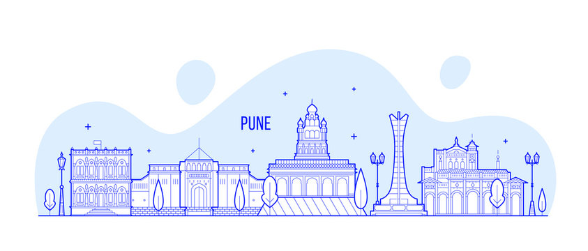 Pune Skyline Maharashtra India City Linear Vector