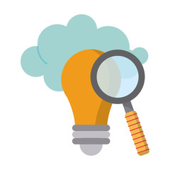 Magnifying glass on bulb light with cloud