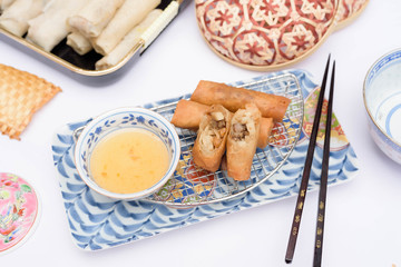deep fried spring roll with plum sauce