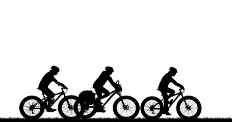 Obraz premium sylwetka rowerzystów rowerzystów na białym tle.