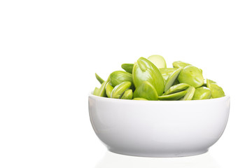 Parkia speciosa seeds or bitter bean isolated on white