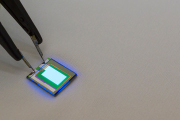 Checking turn on small oled display of blue color with a probe station