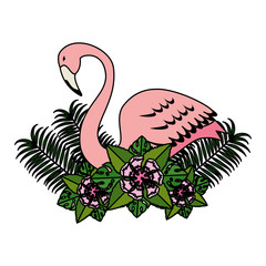 elegant flamingo bird with floral decoration