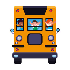 happy little interracial school kids in the bus