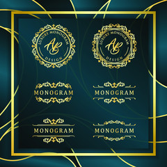 Luxury design set with elegant dark blue background