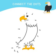 Educational game for kids. Dot to dot game for children. Cartoon eagle.