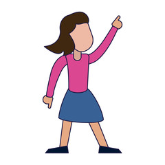 Woman dancing and smiling cartoon blue lines