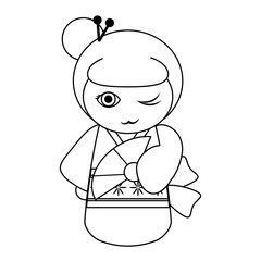 Cute japanese girl with kimono black and white