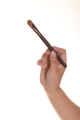 make up artist hand hold the blush on brush