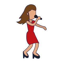 Woman singing with microphone blue lines