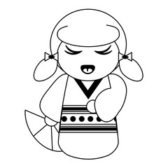 Cute japanese girl with kimono black and white