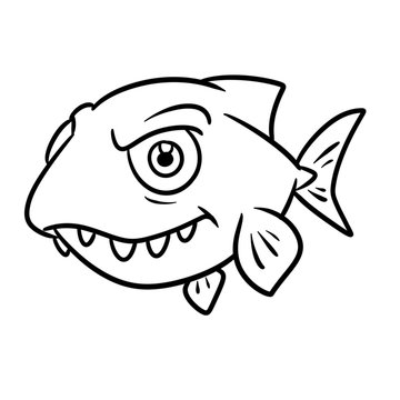 Predatory fish jaw piranha cartoon illustration isolated image coloring page