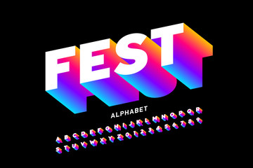 Fest style bright font design, alphabet letters and numbers