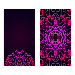Templates For Greeting And Business Cards. Vector Illustration. Oriental Pattern With. Mandala. Wedding Invitation. Blue purple color