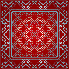Obraz premium Design For Square Fashion Print. For Pocket, Shawl, Textile, Bandanna. Geometric Pattern. Vector Illustration. Red silver color