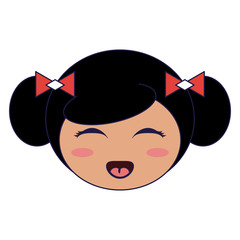 Japanese girl face cartoon blue lines