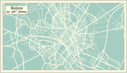 Reims France City Map in Retro Style. Outline Map. Vector Illustration. - obrazy, fototapety, plakaty