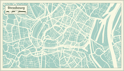 Strasbourg France City Map in Retro Style. Outline Map. Vector Illustration. - obrazy, fototapety, plakaty