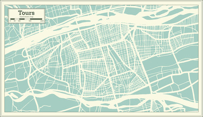 Tours France City Map in Retro Style. Outline Map. Vector Illustration.