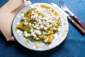 Mexican food. Green enchiladas