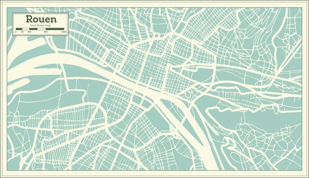 Rouen France City Map in Retro Style. Outline Map. Vector Illustration.