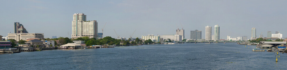 Panorama of the Chao Phraya River on a sunny day, Bangkok