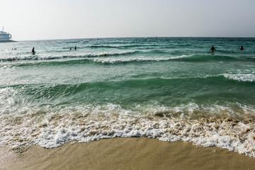 Horizon of Seascape, water waves at Jumeirah Beach in Dubai, United Arab Emirates