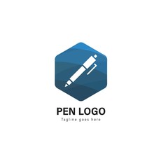 Pen logo template design. Pen logo with modern frame vector design