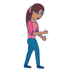 Woman walking cartoon blue lines