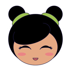 Japanese girl face cartoon blue lines
